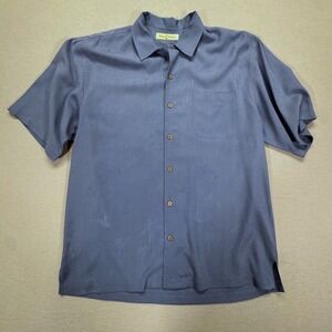 Tommy Bahama Vintage Mens Blue 100% Silk Tropical Short Sleeve Camp Shirt L